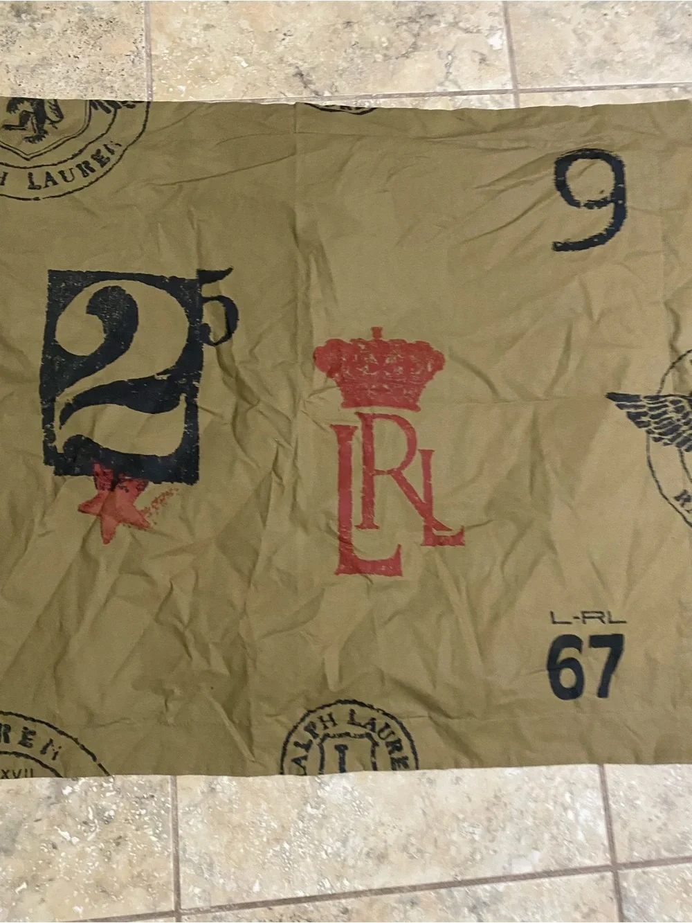 Lauren Ralph Lauren College Varsity Stamp Collection Standard Khaki Pillow Sham